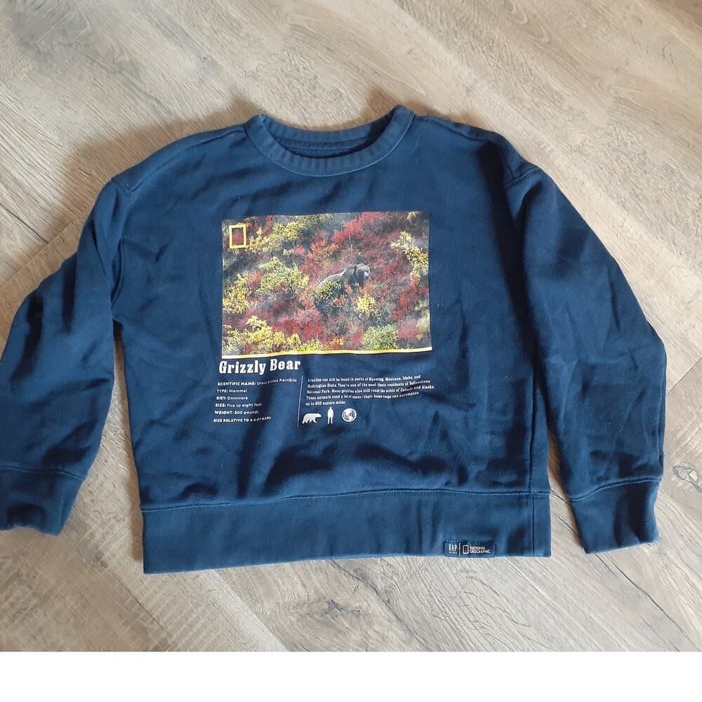 GAP X National Geographic Grizzly Bear Novelty Sweatshirt M Blue